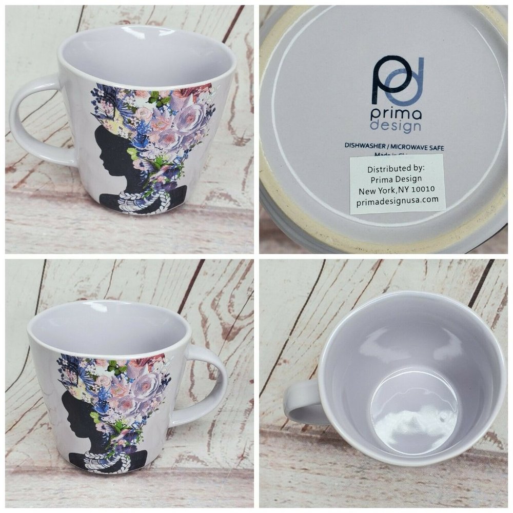 Prima Design Purple Pink Violet Woman Head Floral Decorative Mug